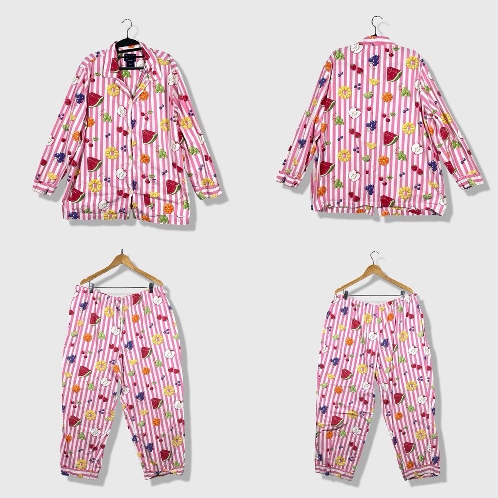 Nick & Nora Pink Striped Fruit Print Pajama Set